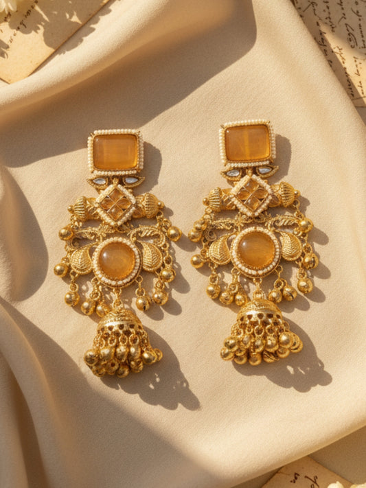 VIVAZS Kashmiri Drop Earrings Jhumkas (Yellow)
