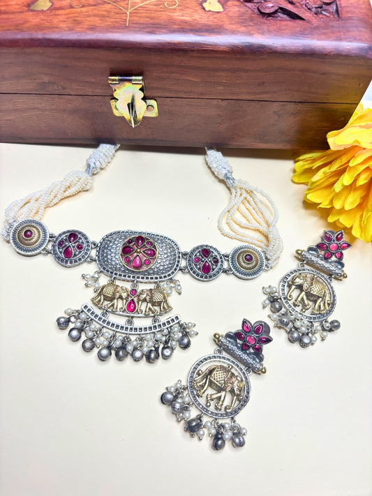 VIVAZS Dual Tone Oxidised Jewellery Set