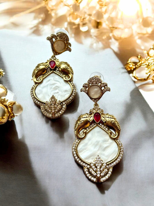 VIVAZS Gold -Plated Mother of Pearl Contemporary Drop Earrings