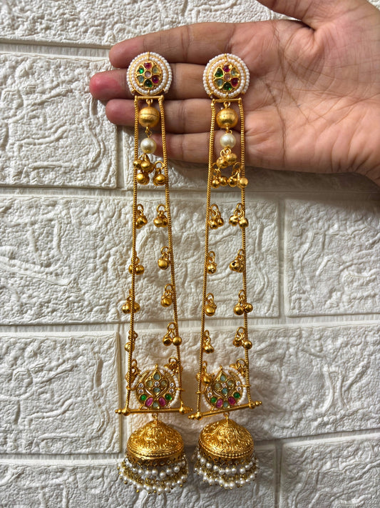 VIVAZS Gold Plated Kashmiri Long Drop Earrings(Navratna)