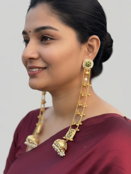 VIVAZS Gold Plated Kashmiri Long Drop Earrings(Green)