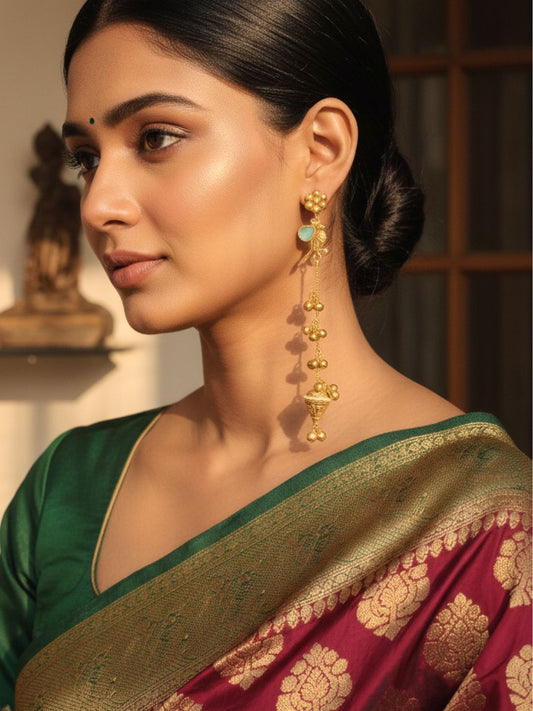 VIVAZS Gold Plated Kashmiri Long Drop Earrings (Mint)