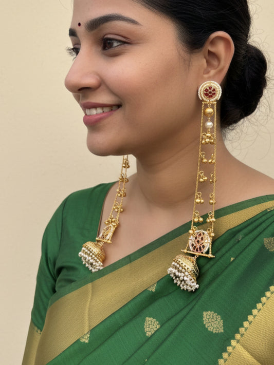 VIVAZS Gold Plated Kashmiri Long Drop Earrings(Pink)