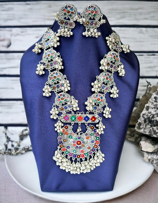VIVAZS Oxidised German Silver Pendant Necklace Set