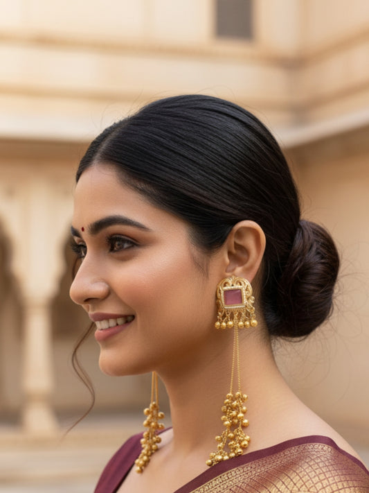 VIVAZS Kashmiri Long Drop Earrings(Pink)