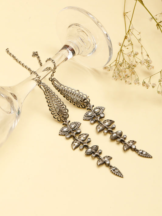 VIVAZS Silver Plated Oxidised Contemporary Drop Earrings