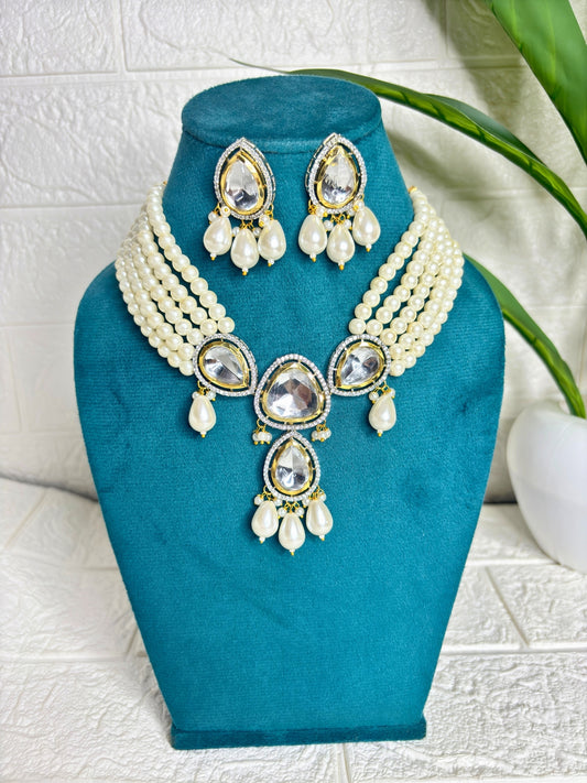 VIVAZS Kundan Jewellery Set with white beads