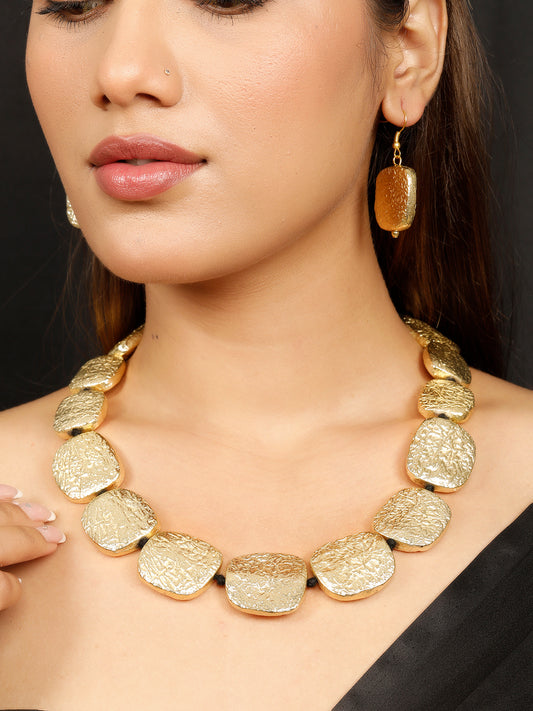 VIVAZS Vintage Oxidized  Fashion Necklace Earring Jewelry Set(Golden)