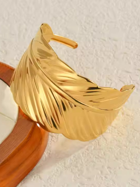 VIVAZS 18K GOLD PVD PLATED Leaf Shaped Cuff Bracelet