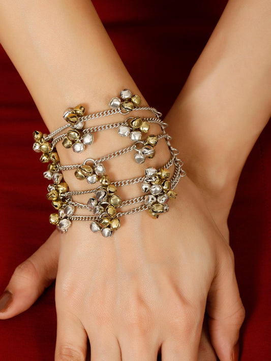 VIVAZS Oxidised Dual Tone Multi-Layered Chain Bracelet with Gungaroo