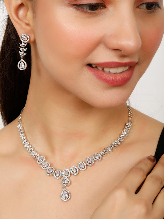 VIVAZS Gold-Plated Handcrafted AD Stone Studded Necklace Set