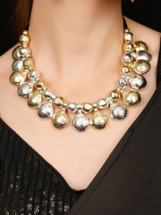 VIVAZS Oxidized Dual-Plated Gold & Silver Beaded Statement Necklace Set