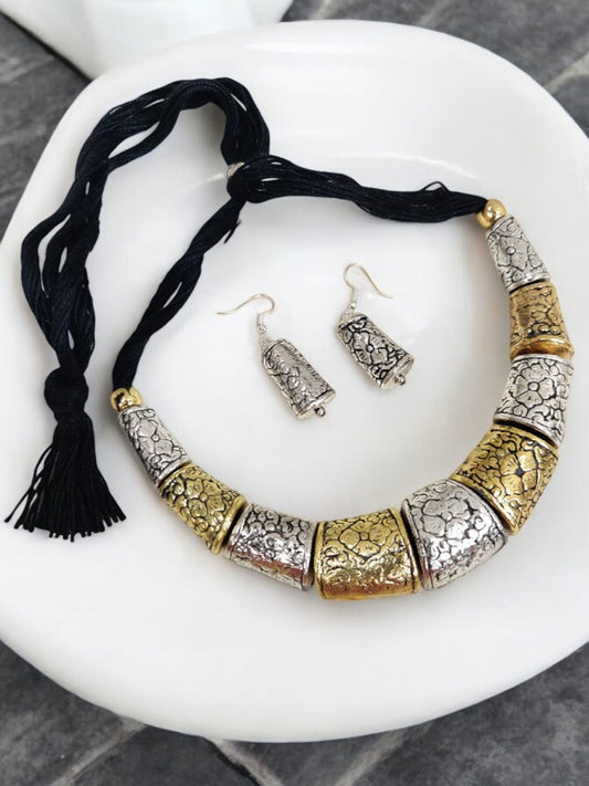 VIVAZS Golden and Silver Tribal Inspired Choker Necklace Set