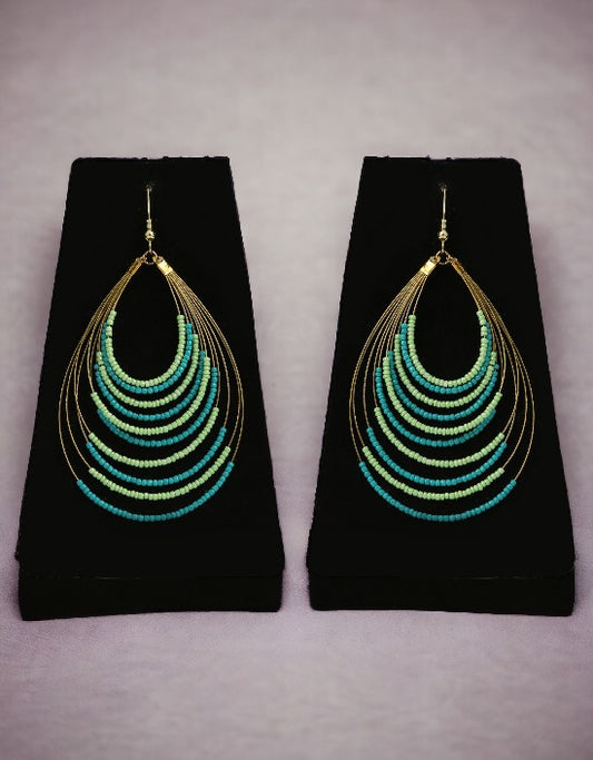 VIVAZS Hoop Earrings- Handmade Turquoise and Green Beaded Hoop Earrings