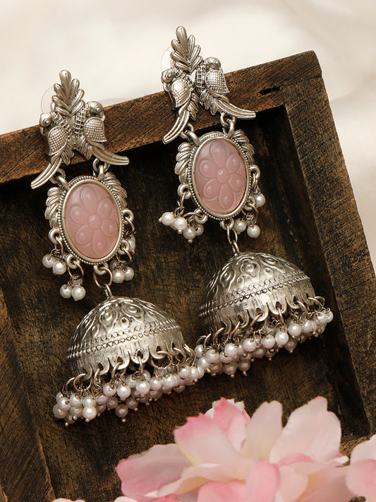 VIVAZS Oxidised Silver Plated Peacock Shaped Jhumkas Earrings