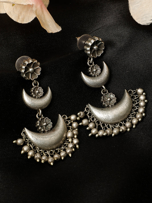 VIVAZS Silver-Plated Crescent Shaped Oxidised Chandbalis