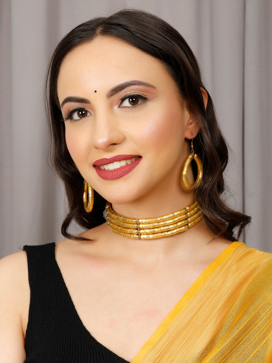 VIVAZS Spiral Choker Necklace Set (Golden colour)