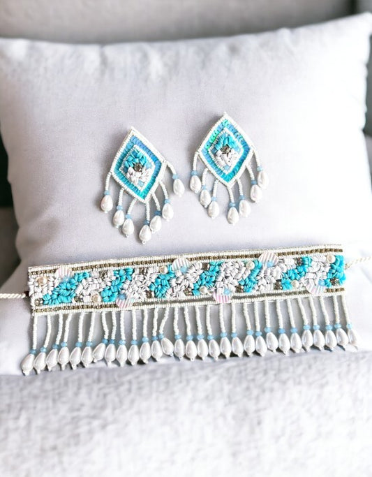 Vivazs Aqua Blue Choker Set- Haldi Mehndi Jewellery Set