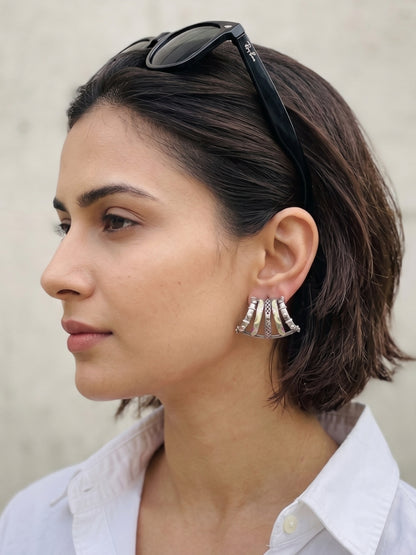 Oxidised Silver-Plated Crescent Design Stud Earrings