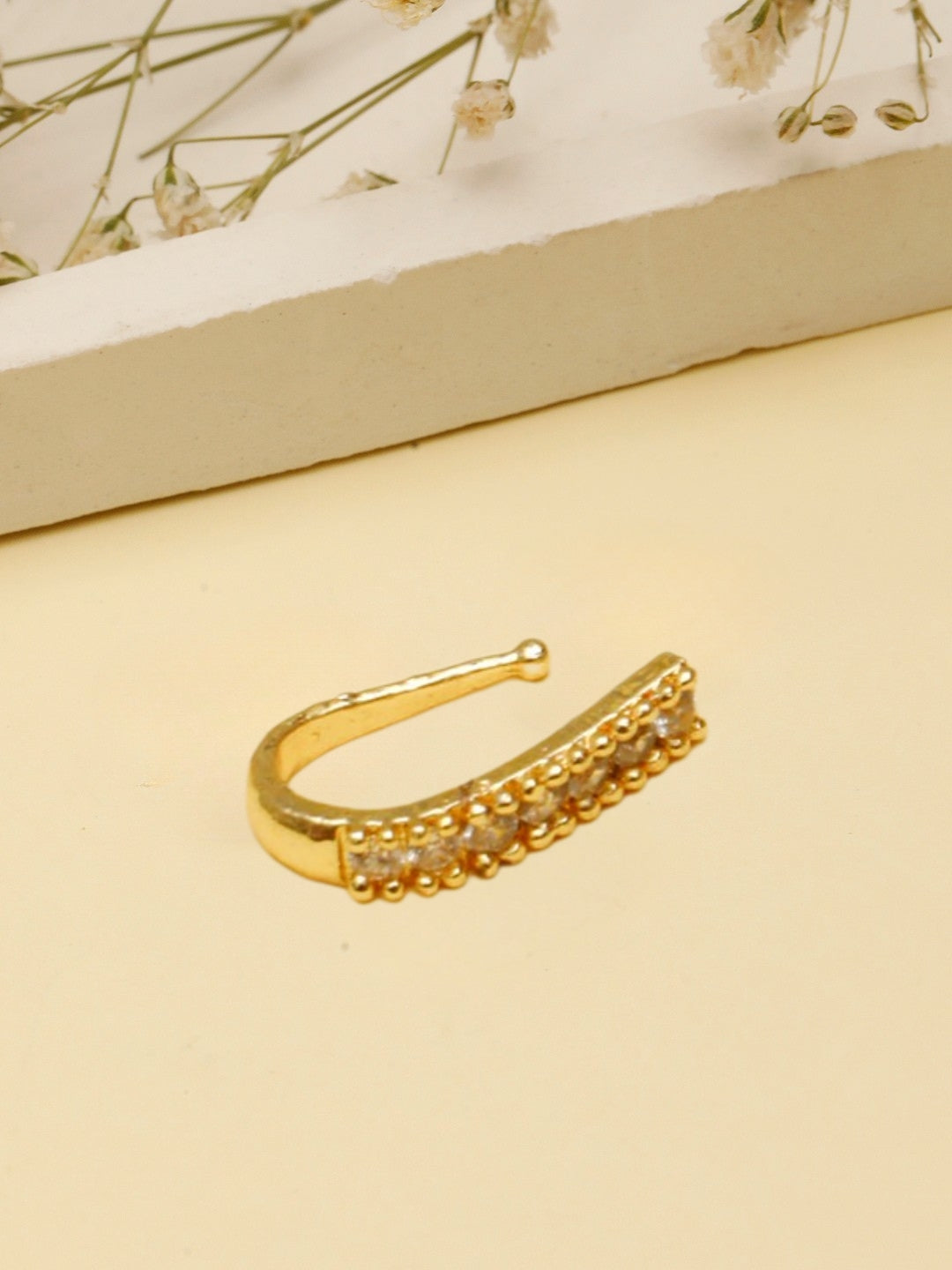 VIVAZS 22K Gold-Plated Cubic Zirconia Studded Sleek Nosepin