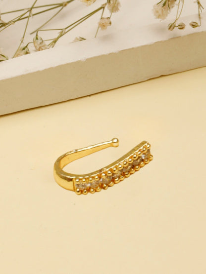 VIVAZS 22K Gold-Plated Cubic Zirconia Studded Sleek Nosepin