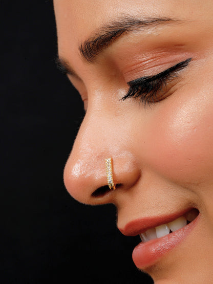 VIVAZS 22K Gold-Plated Cubic Zirconia Studded Sleek Nosepin