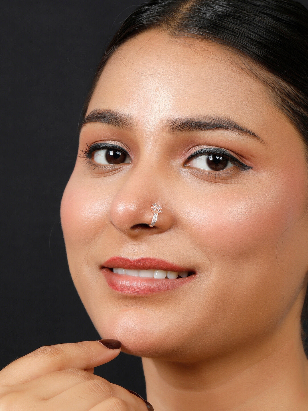 VIVAZS 18K Rose Gold-Plated AD Studded Sleek Nosepin