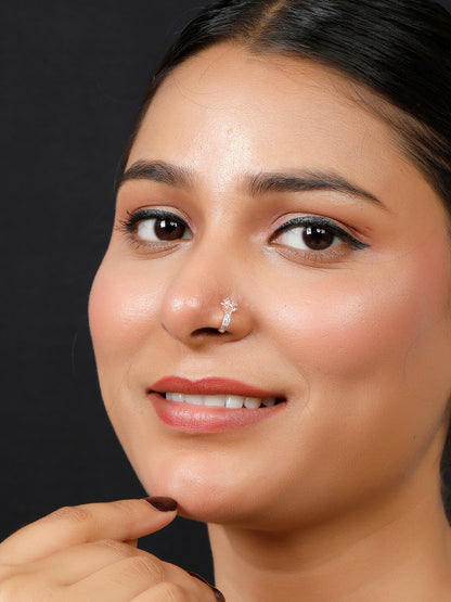 VIVAZS 18K Rose Gold-Plated AD Studded Sleek Nosepin