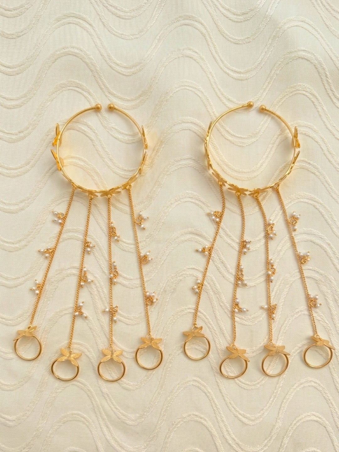 VIVAZS Gold-Plated Flower Ring Bracelet With Hathphool