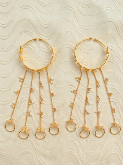 VIVAZS Gold-Plated Flower Ring Bracelet With Hathphool