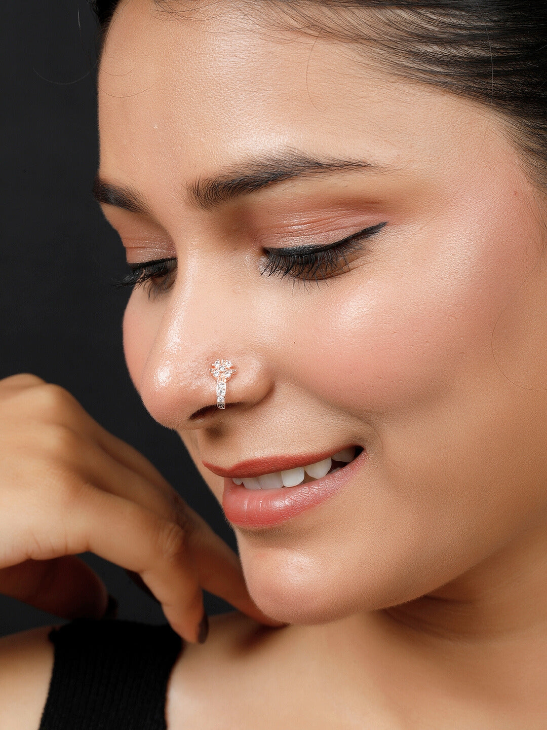 VIVAZS 18K Rose Gold-Plated AD Studded Sleek Nosepin