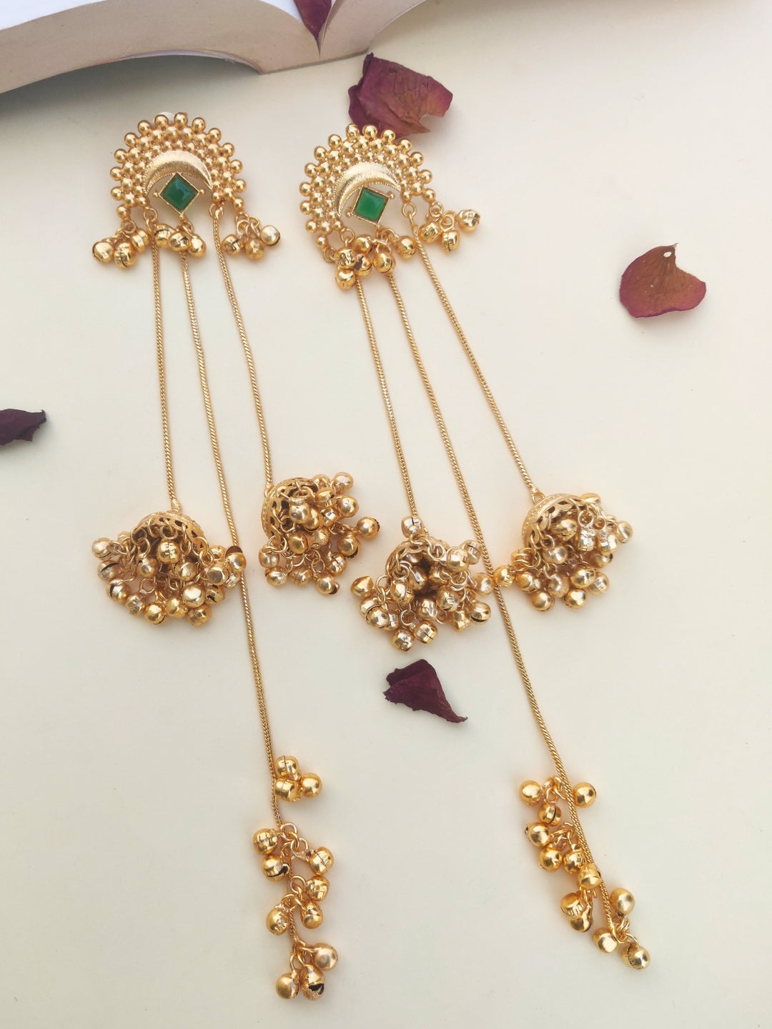 VIVAZS Kashmiri Long Drop Earrings (Green)