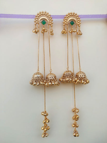 VIVAZS Kashmiri Long Drop Earrings (Green)