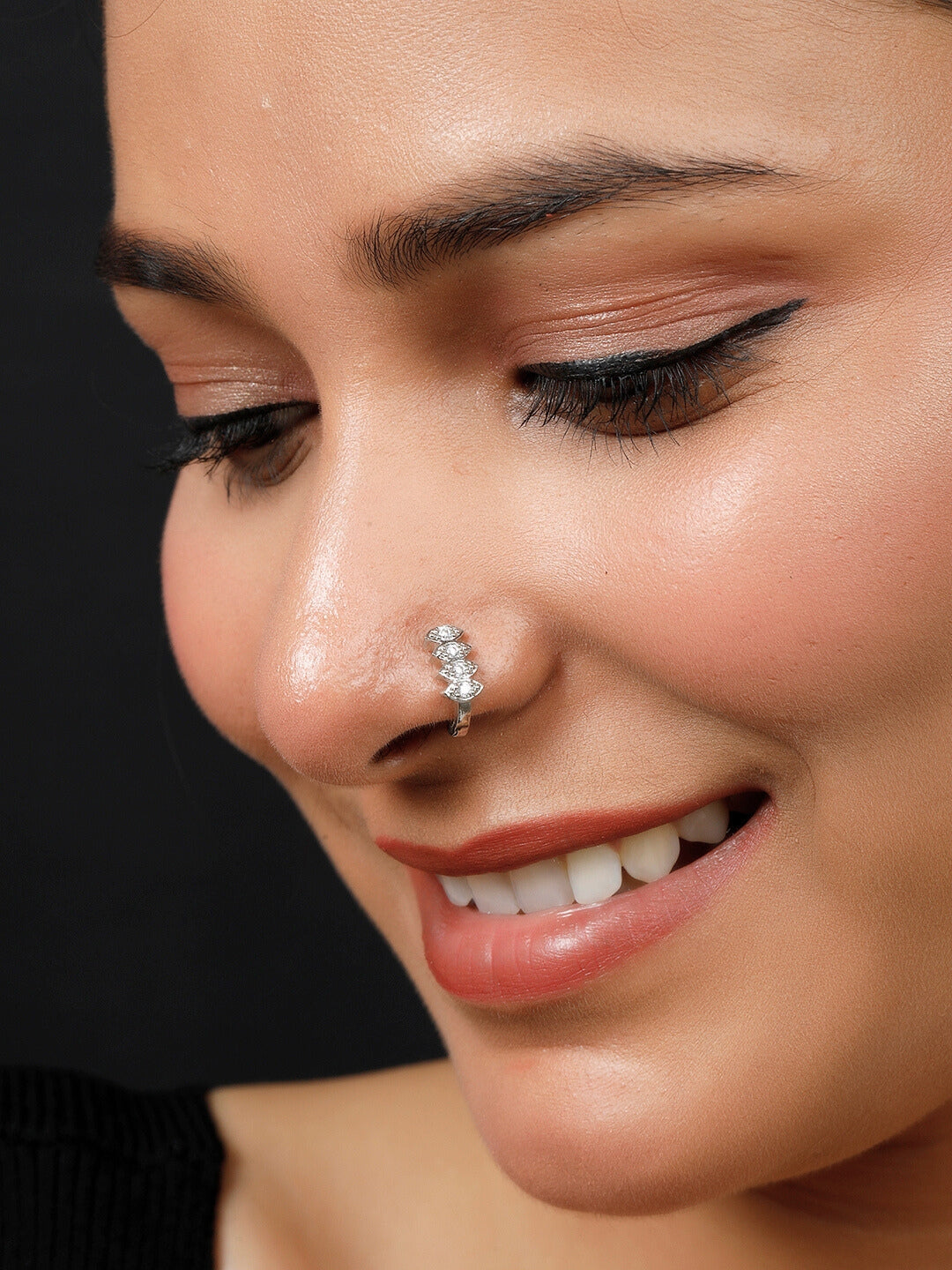 VIVAZS  Silver- Plated Cubic Zirconia Stud Nosepin