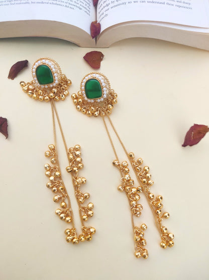 VIVAZS Kashmiri Long Drop Earrings (Green)