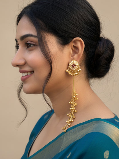 VIVAZS Kashmiri Long Drop Earrings (Multicolor)