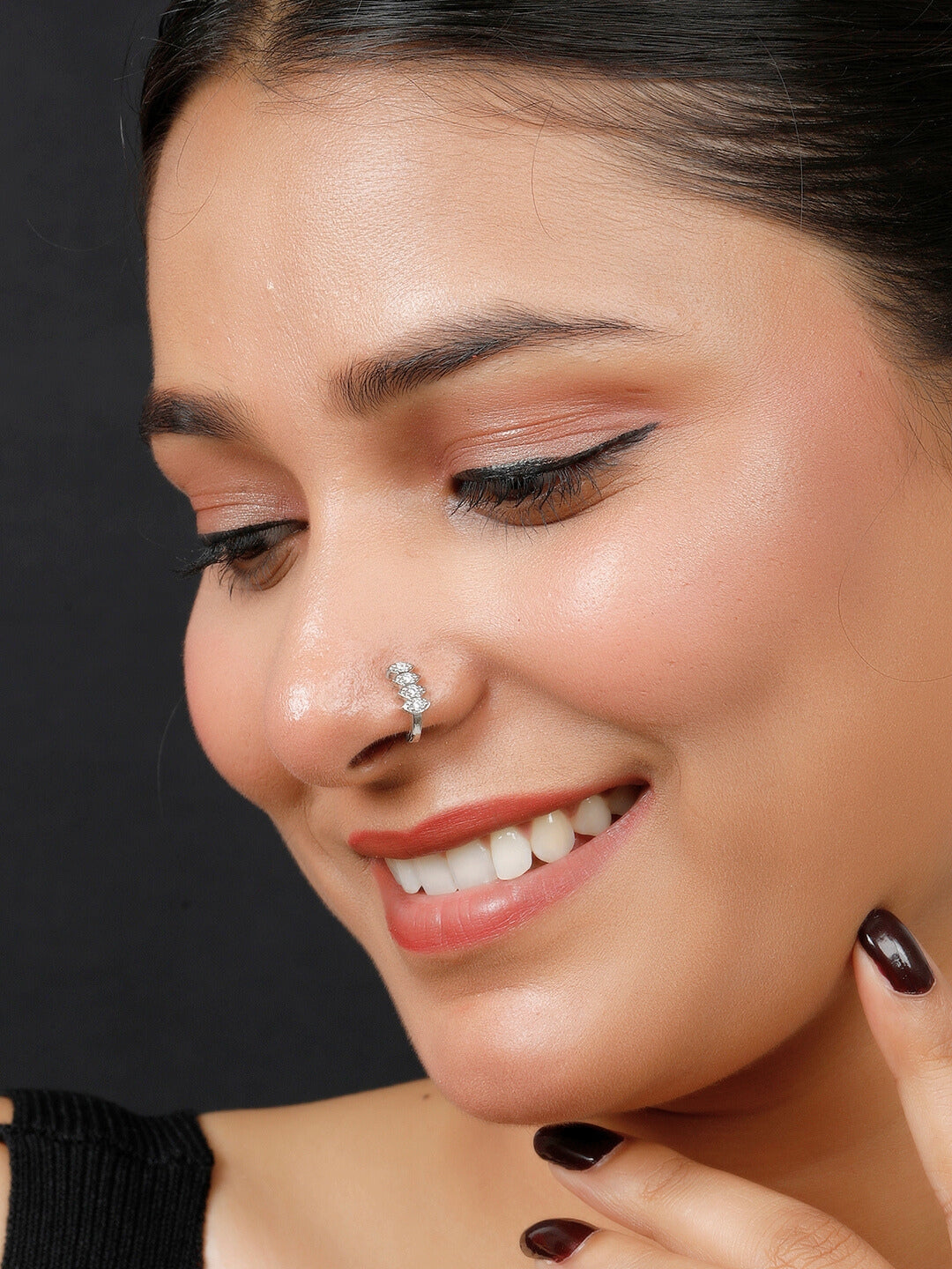 VIVAZS  Silver- Plated Cubic Zirconia Stud Nosepin