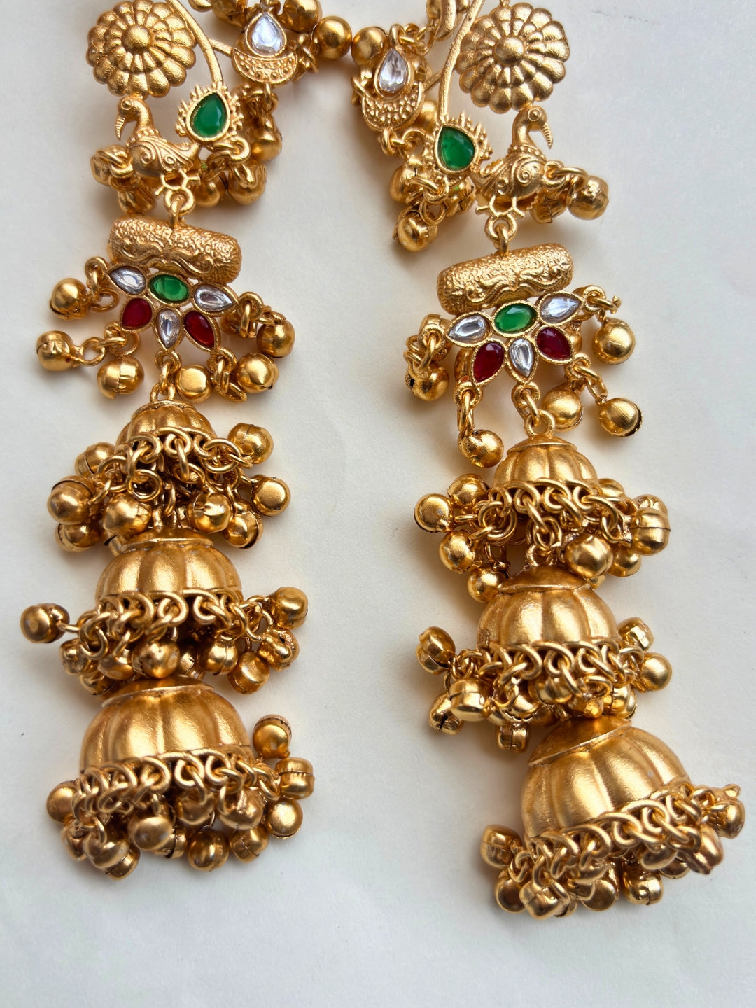 VIVAZS Kashmiri Drop earcuff Earrings Jhumkas(green and pink)