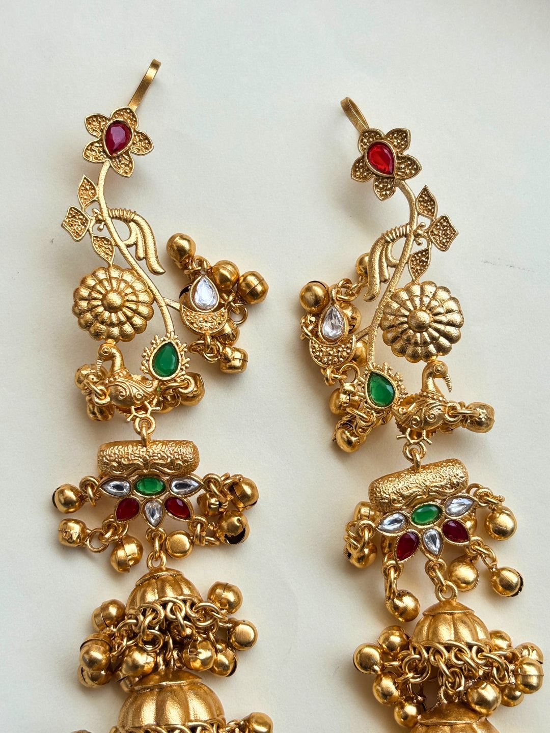 VIVAZS Kashmiri Drop earcuff Earrings Jhumkas(green and pink)