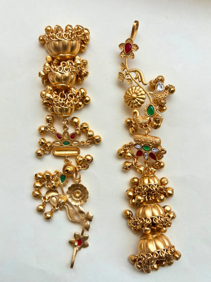 VIVAZS Kashmiri Drop earcuff Earrings Jhumkas(green and pink)