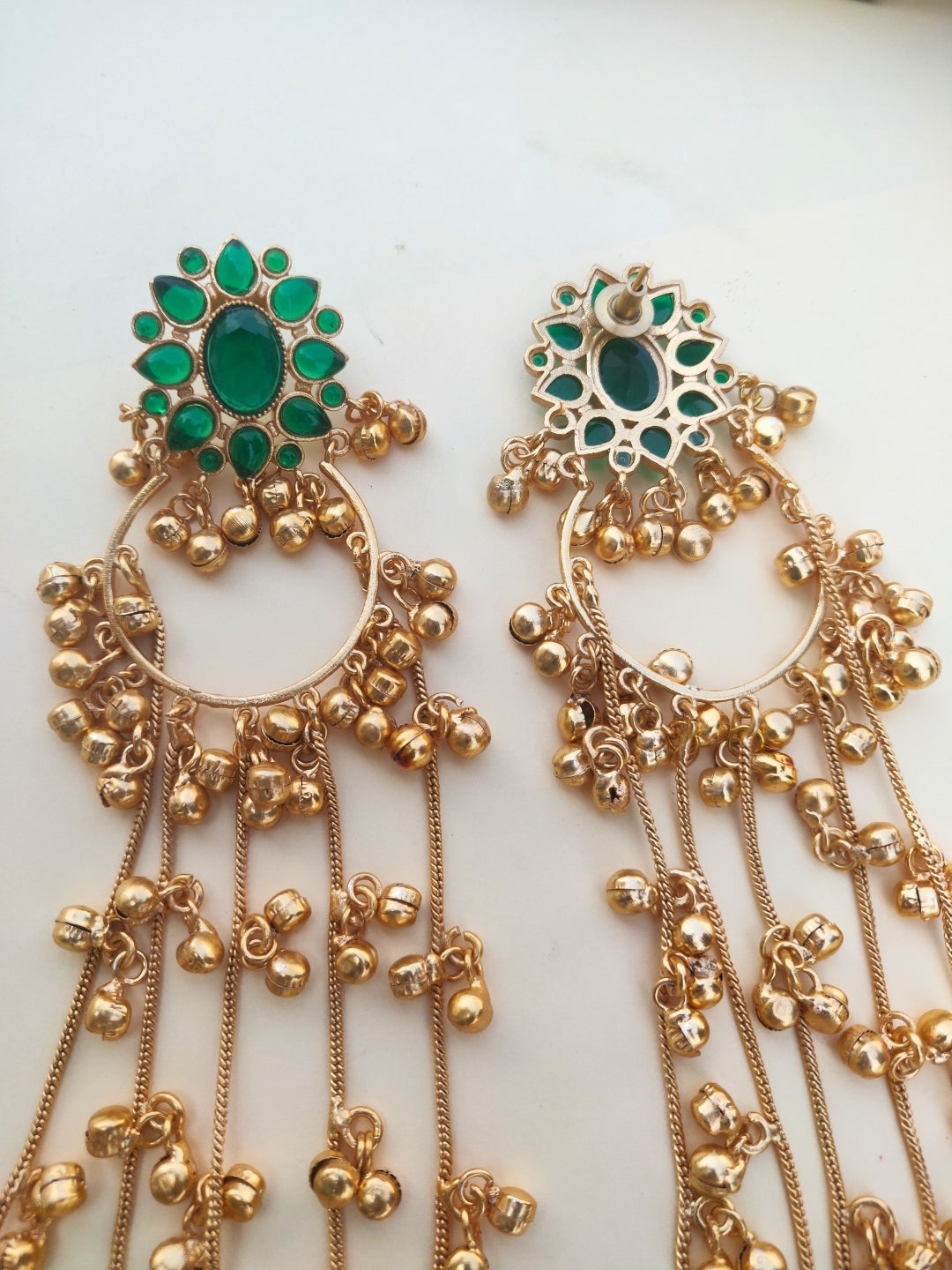 VIVAZS Kashmiri Long Drop Earrings (Green)