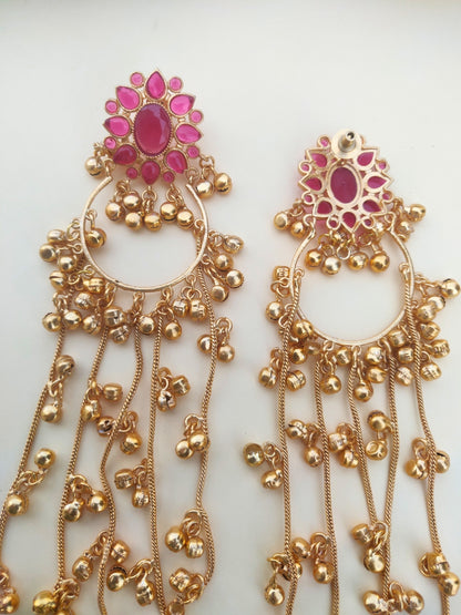 VIVAZS Kashmiri Long Drop Earrings (Dark Pink)
