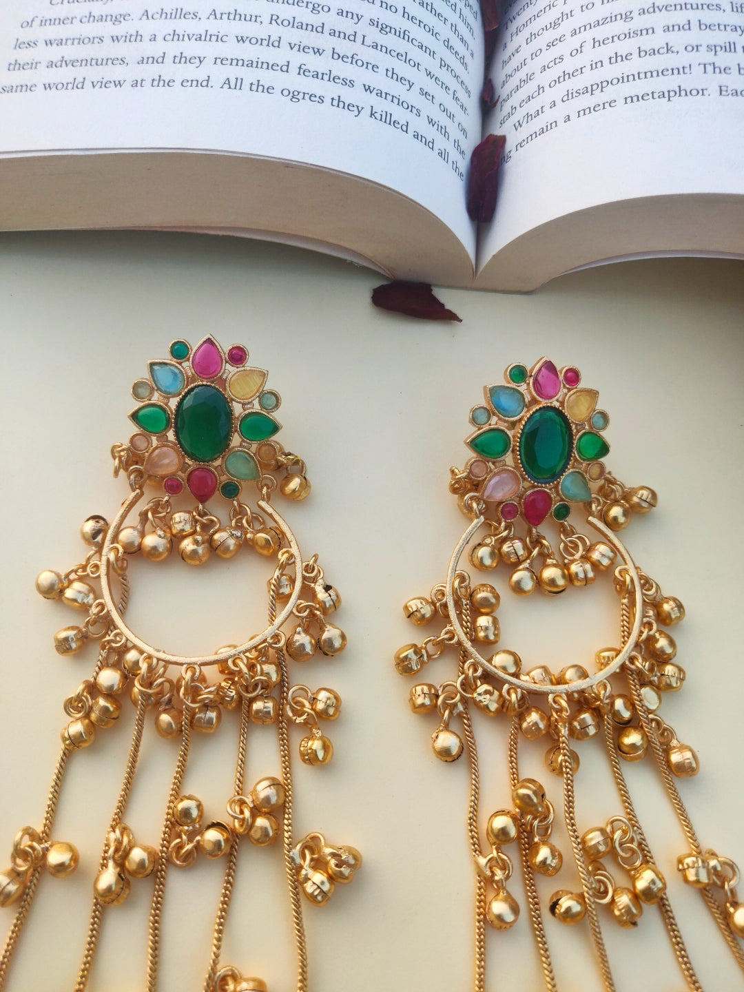 VIVAZS Kashmiri Long Drop Earrings (Navratna)
