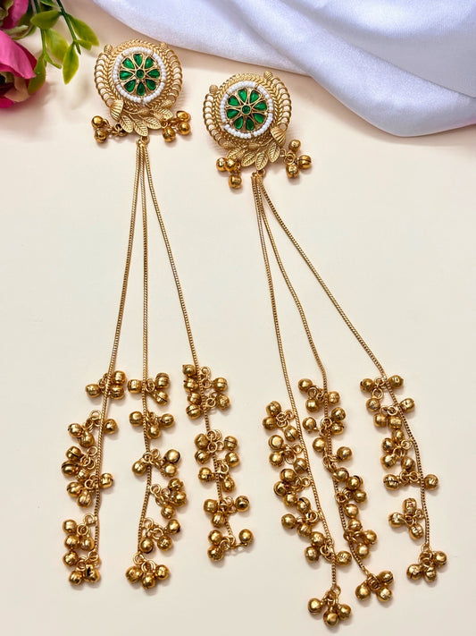 VIVAZS Kashmiri Long Drop Earrings (Green)