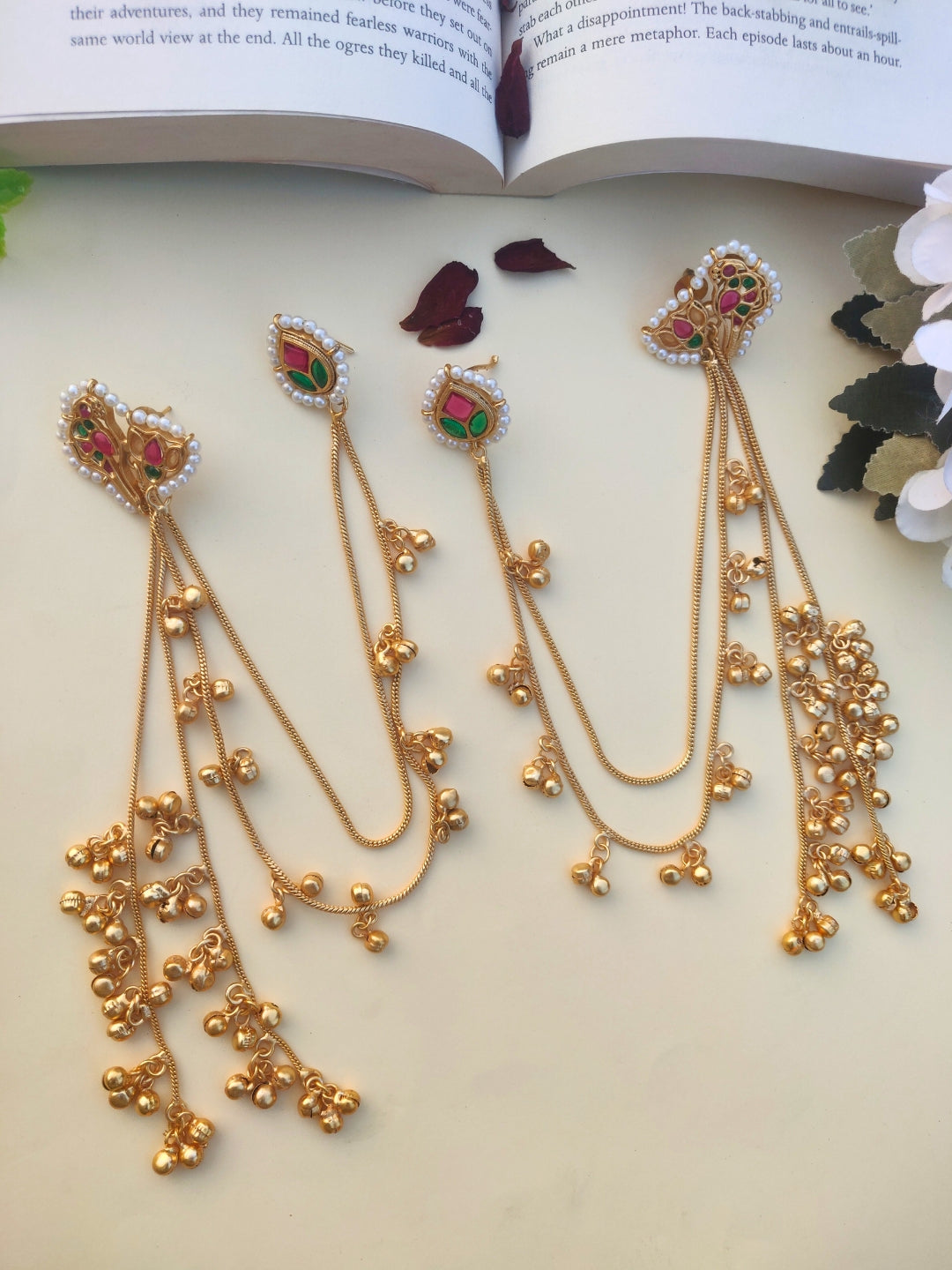 VIVAZS Kundan Crystal Statement Kan Chain Earrings (Multicolor)