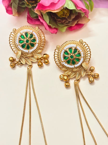 VIVAZS Kashmiri Long Drop Earrings (Green)