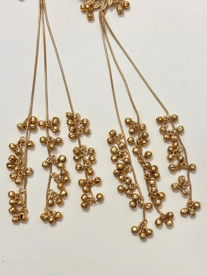VIVAZS Kashmiri Long Drop Earrings (Green and Pink)
