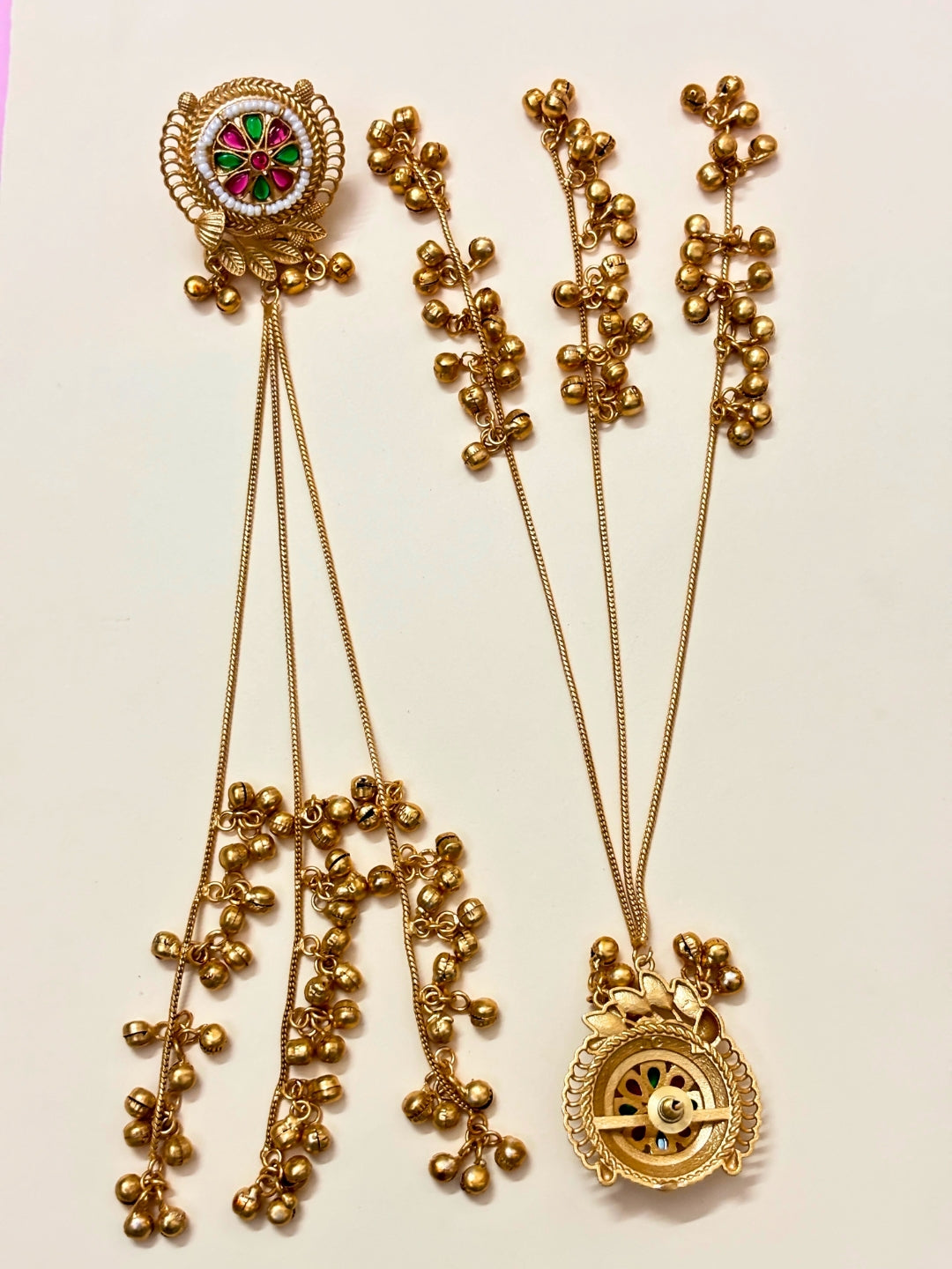 VIVAZS Kashmiri Long Drop Earrings (Green and Pink)