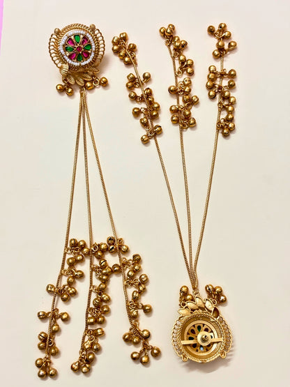 VIVAZS Kashmiri Long Drop Earrings (Green and Pink)