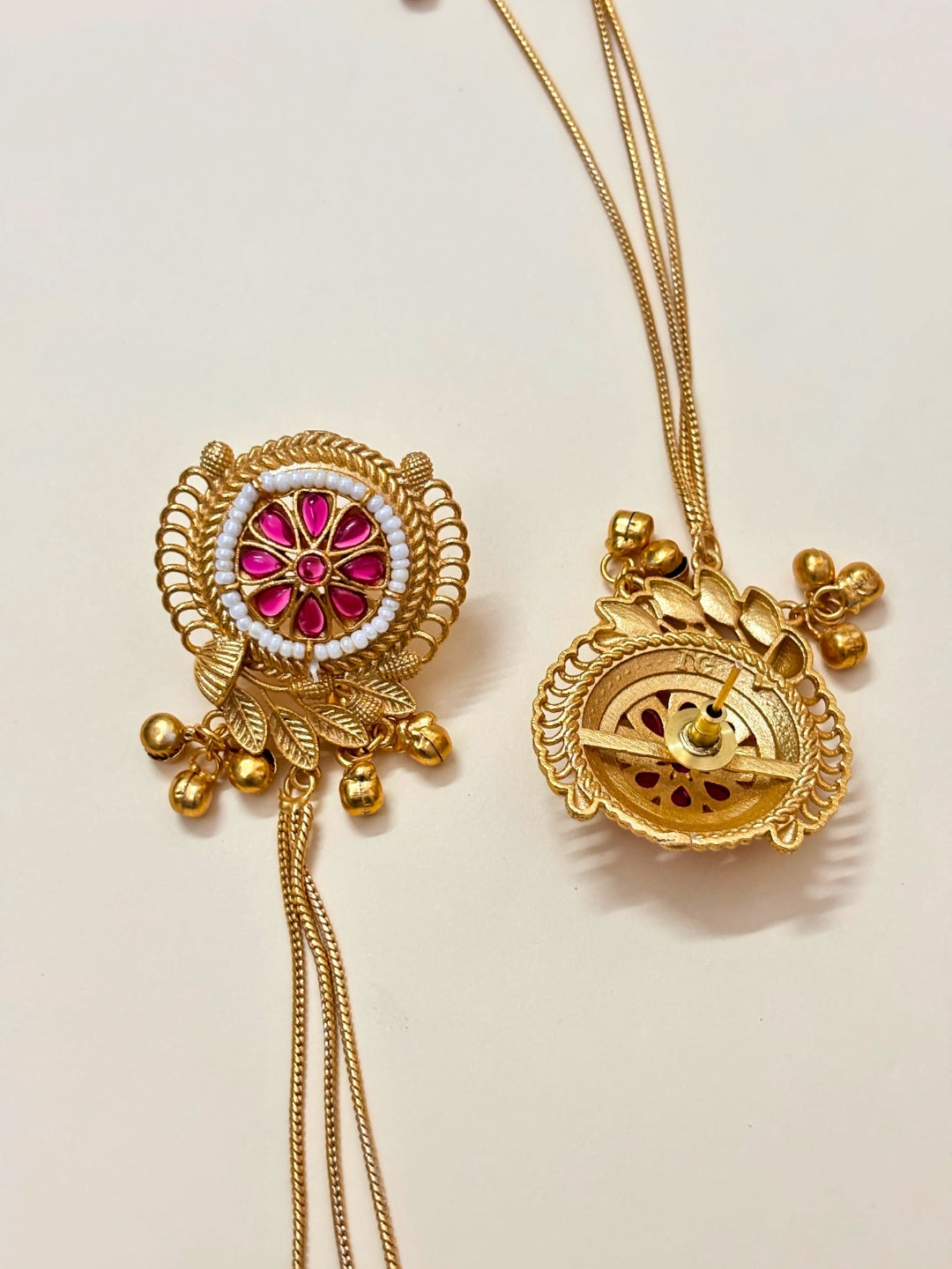 VIVAZS Kashmiri Long Drop Earrings (Pink)